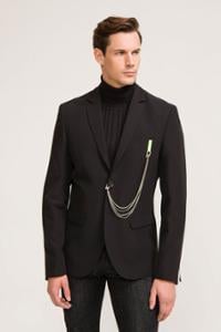 CEKMON CEKMON Erkek Slim Fit Cepli Zincir Detaylı Klasik Takım Ceketi 
