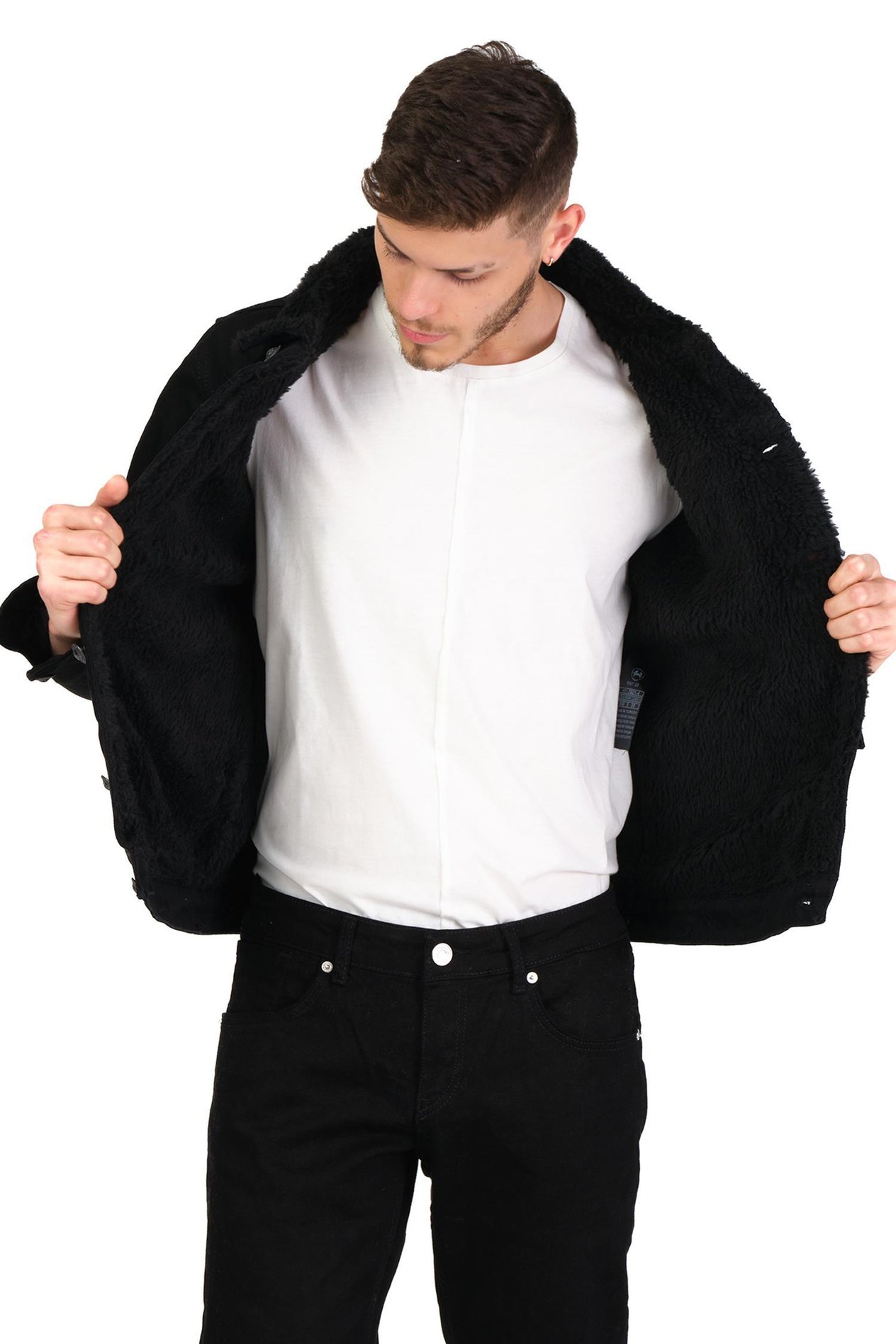 CEKMON CEKMON Erkek Slim Fit İçi Yünlü Düğmeli Kısa Kot Mont 