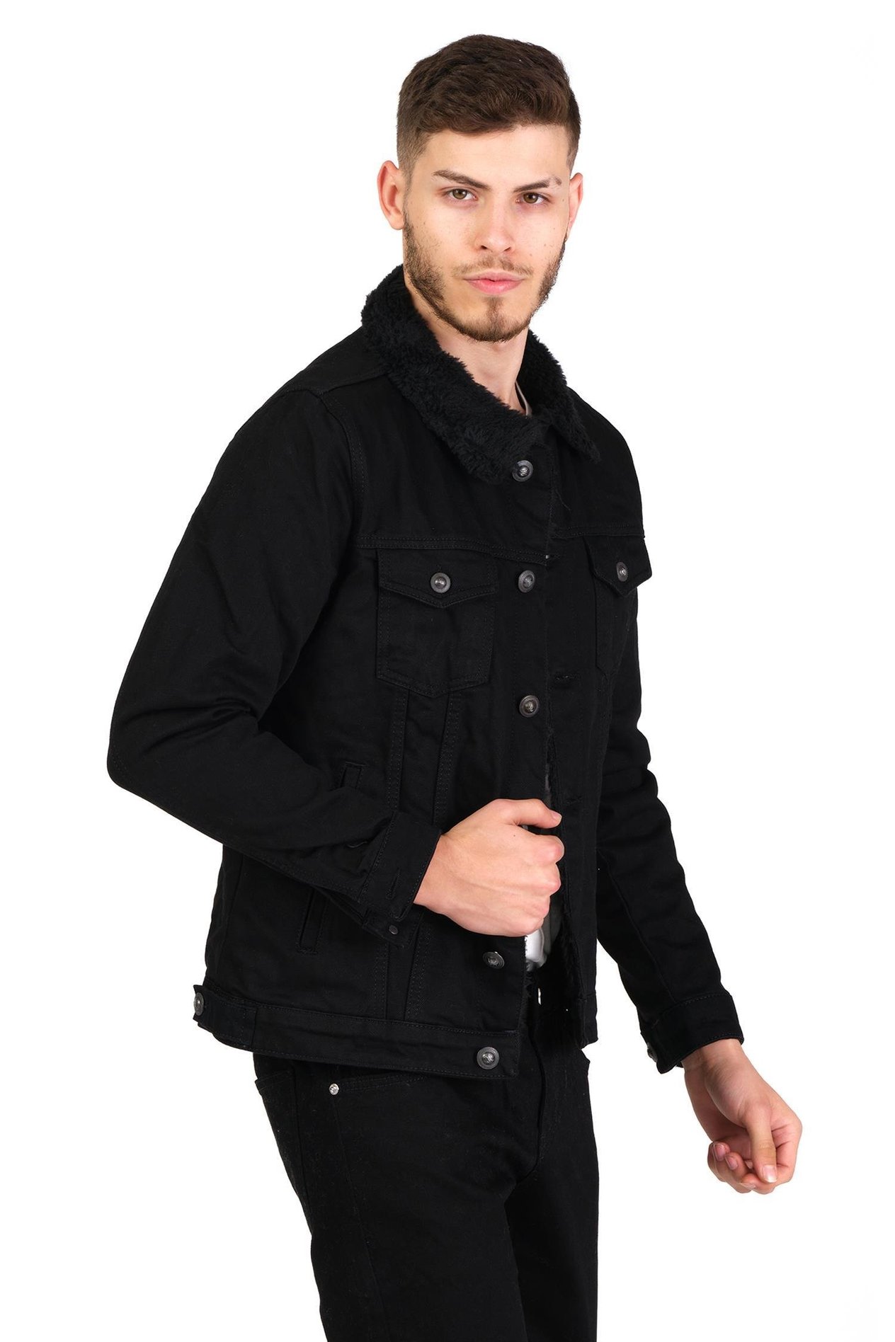 CEKMON CEKMON Erkek Slim Fit İçi Yünlü Düğmeli Kısa Kot Mont 