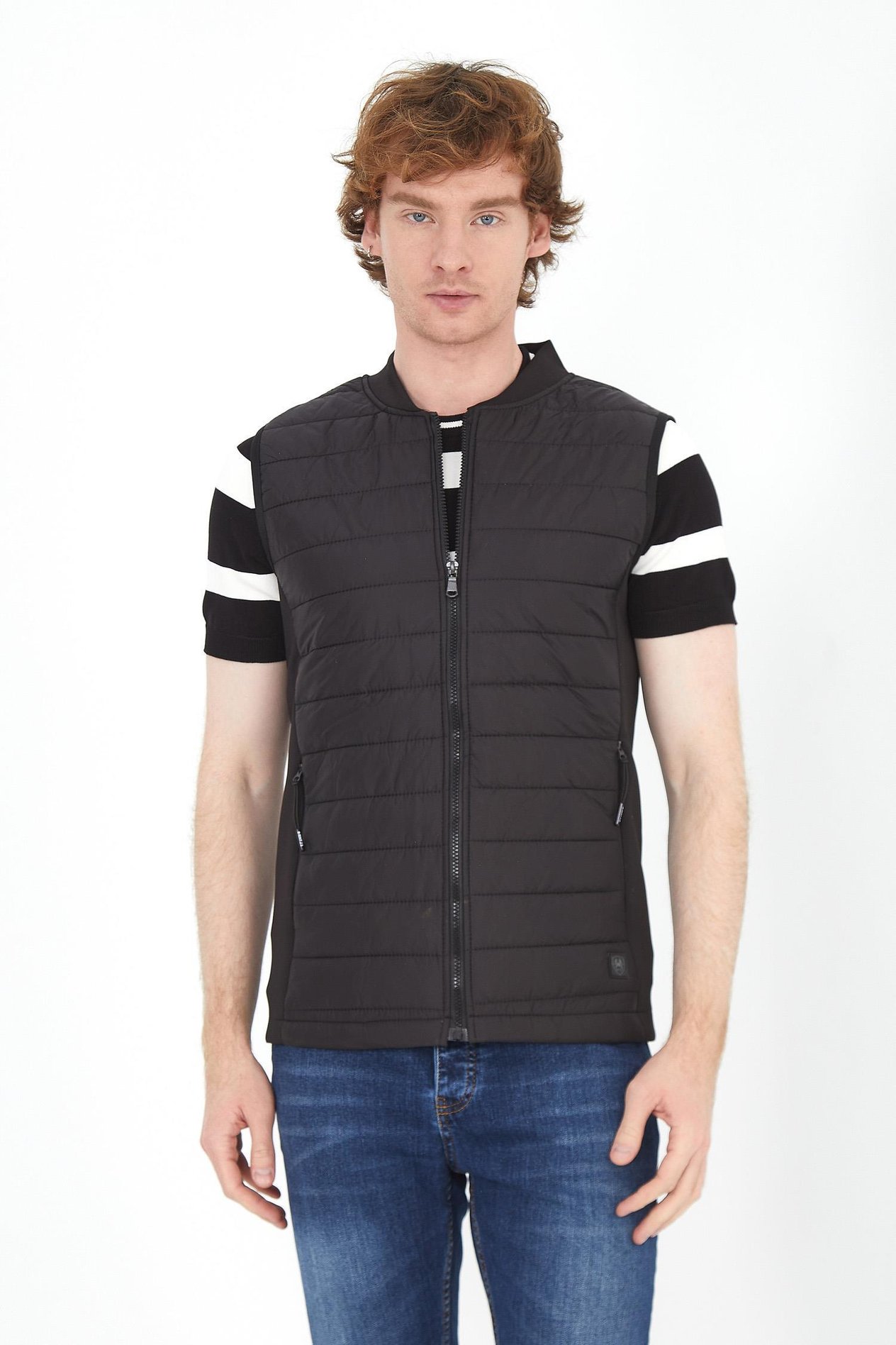 CEKMON Erkek Regular Fit Bomber Yaka Cepli Kapitone Scuba Kumaş Fermuar Detaylı İnce Yelek 