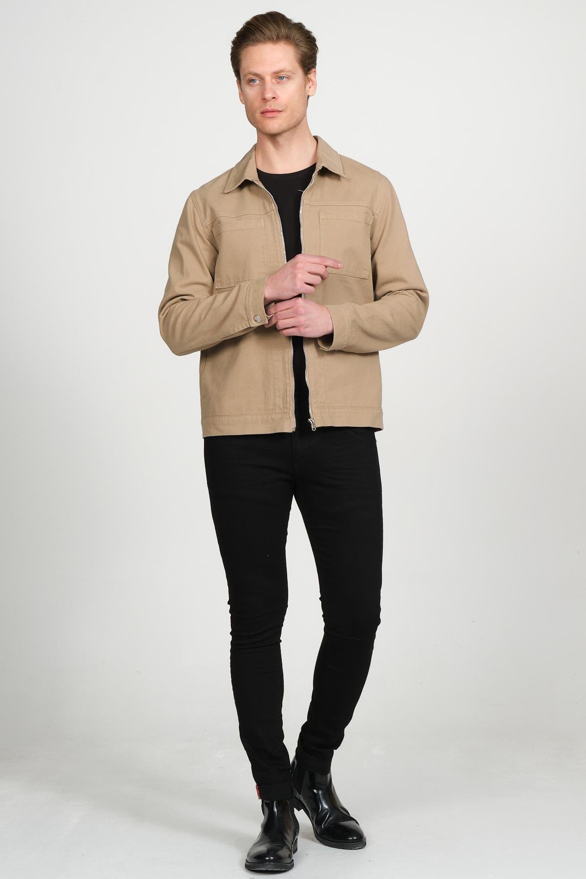 CEKMON Erkek Regular Fit Fermuarlı Gabardin Spor Gömlek Ceket 