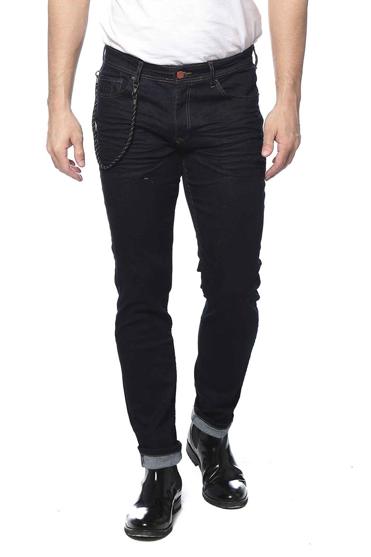 CEKMON Erkek Slim Fit Boru Paça Rahat Likralı Zincirli Kot Pantolon 