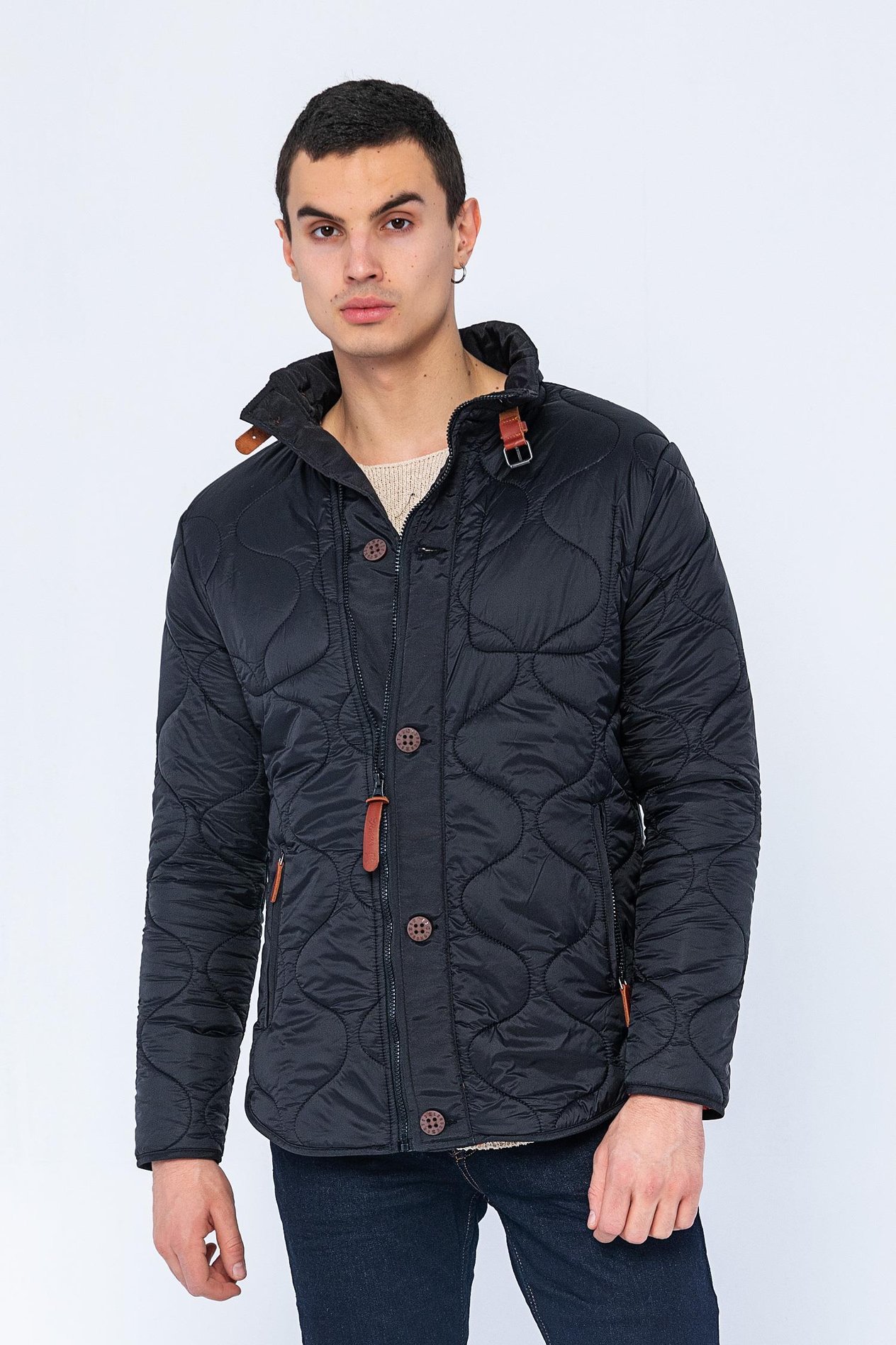 CEKMON Erkek Slim Fit Dik Yaka Fermuarlı Düğmeli Cepli Kalın Kapitone Şişme Mont 