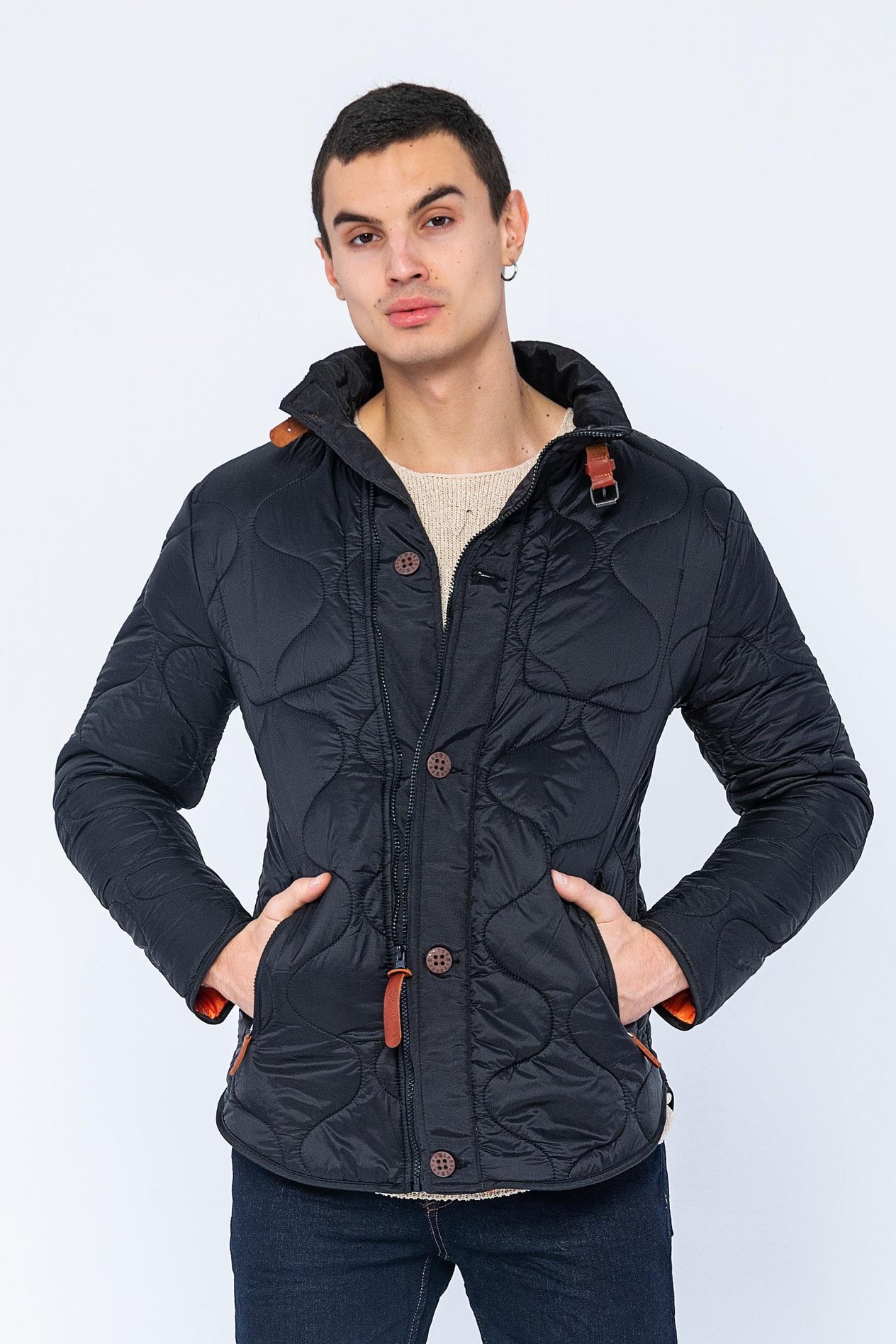 CEKMON Erkek Slim Fit Dik Yaka Fermuarlı Düğmeli Cepli Kalın Kapitone Şişme Mont 