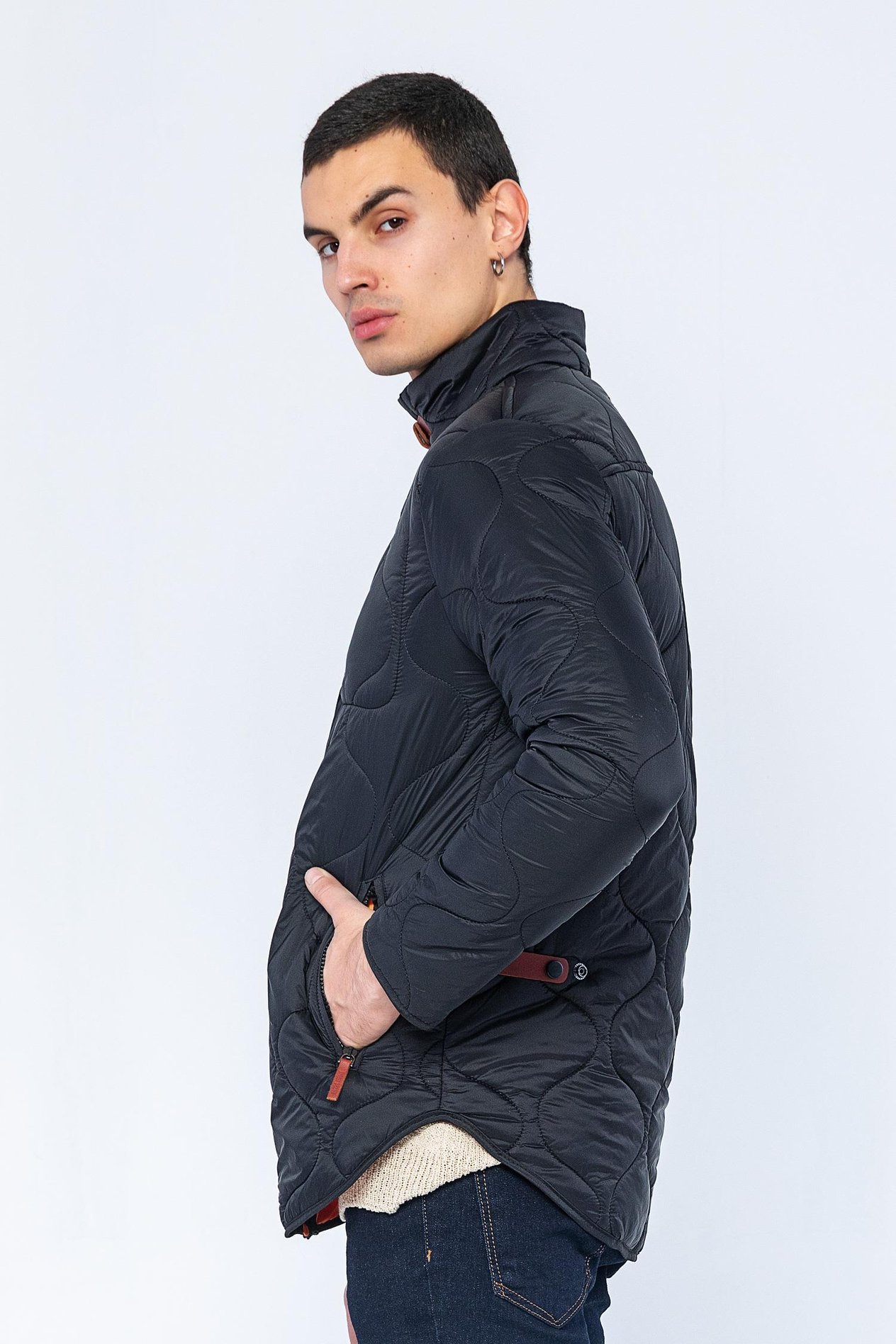CEKMON Erkek Slim Fit Dik Yaka Fermuarlı Düğmeli Cepli Kalın Kapitone Şişme Mont 