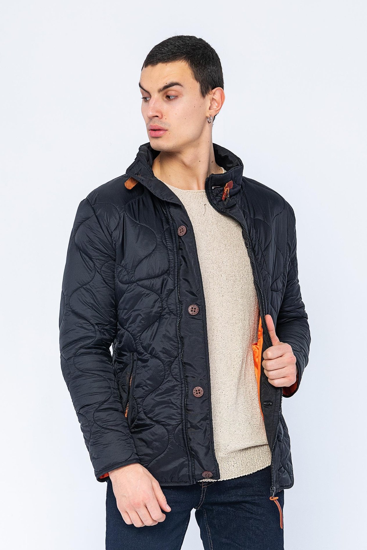 CEKMON Erkek Slim Fit Dik Yaka Fermuarlı Düğmeli Cepli Kalın Kapitone Şişme Mont 