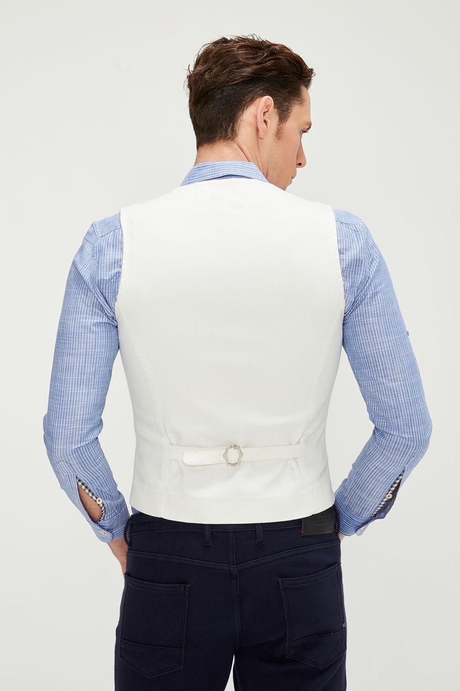 CEKMON Erkek Slim Fit Zincir Detaylı Renli Düğmeli Klasik Kot Yelek 