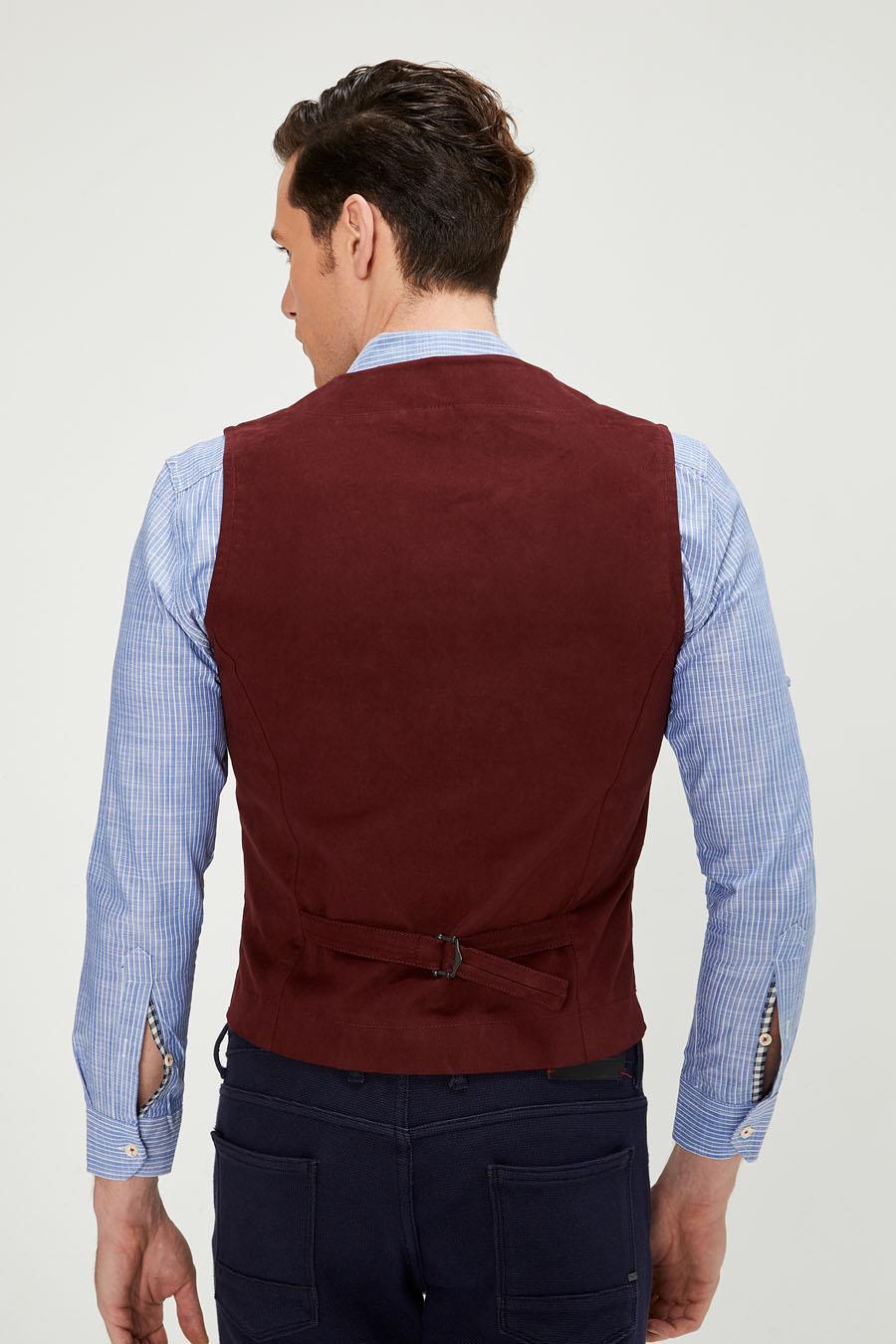 CEKMON Erkek Slim Fit Zincir Detaylı Renli Düğmeli Klasik Kot Yelek 