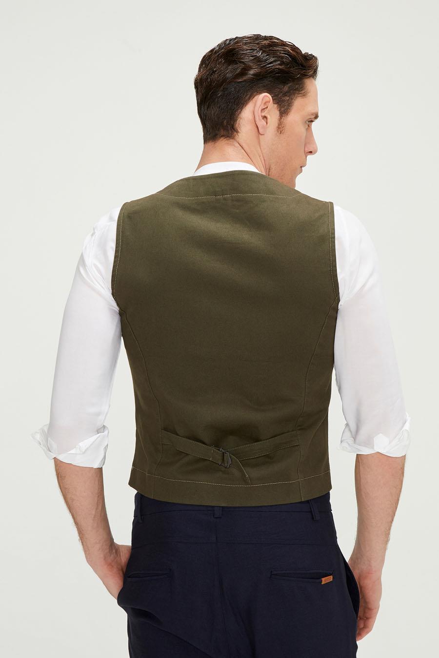 CEKMON Erkek Slim Fit Zincir Detaylı Renli Düğmeli Klasik Kot Yelek 