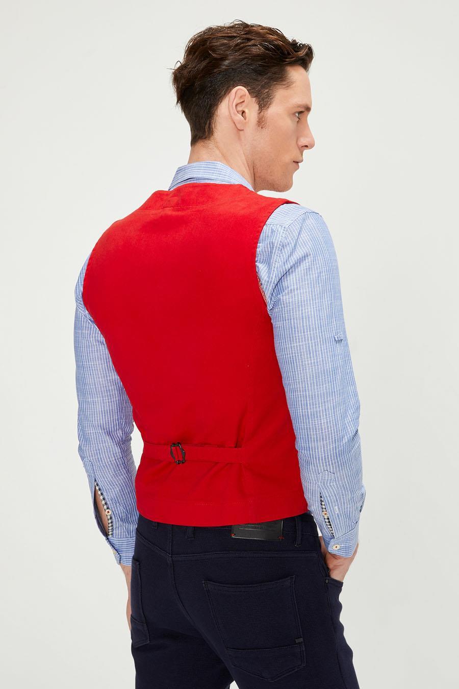 CEKMON Erkek Slim Fit Zincir Detaylı Renli Düğmeli Klasik Kot Yelek 