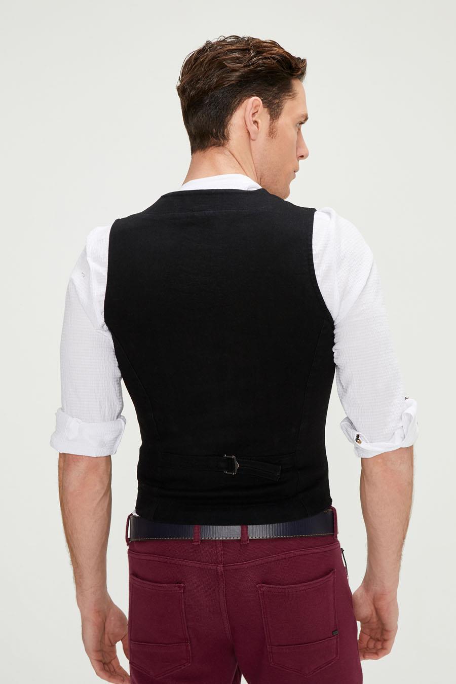 CEKMON Erkek Slim Fit Zincir Detaylı Renli Düğmeli Klasik Kot Yelek 