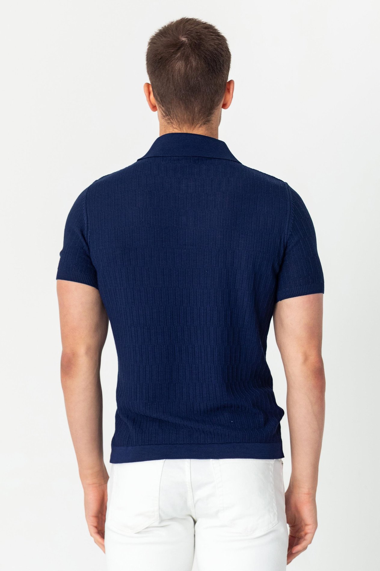 CEKMON polo yaka kendinden desenli viscon elit iplikten triko tshirt 