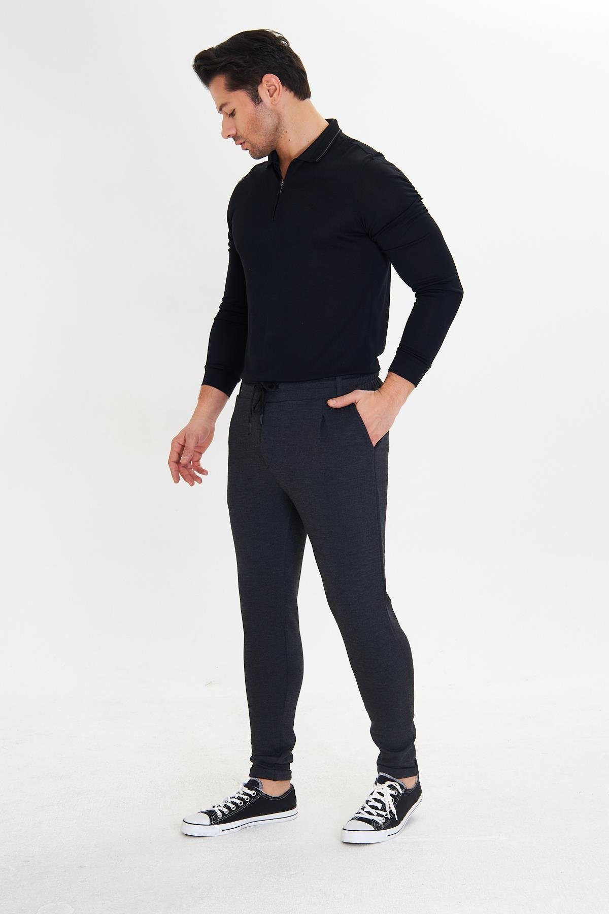 Erkek Polycotton Jogger Pantalon Siyah 5801-S