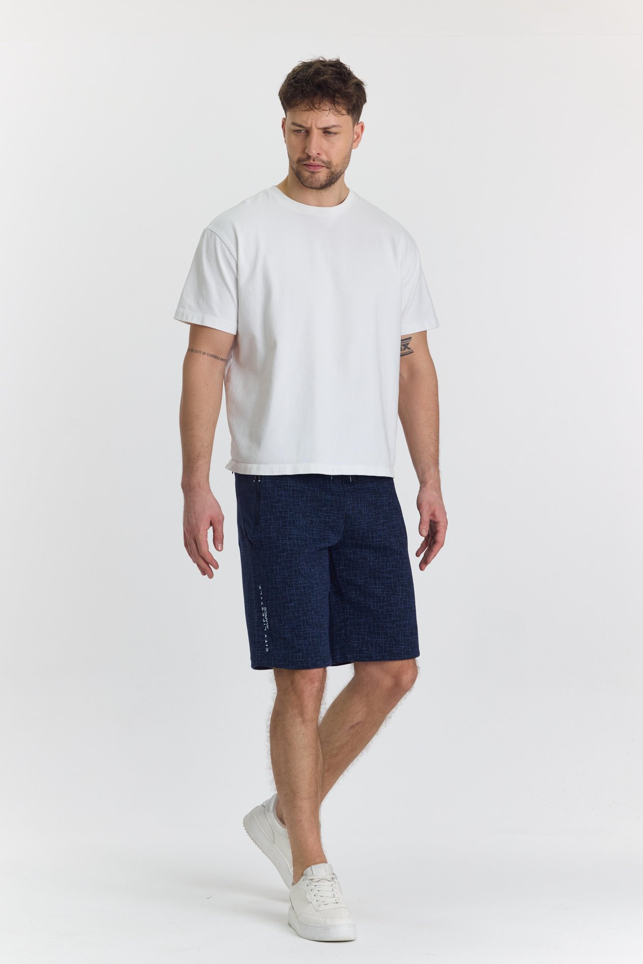 Erkek Polycotton Baskılı Şort Lacivert 6047-L