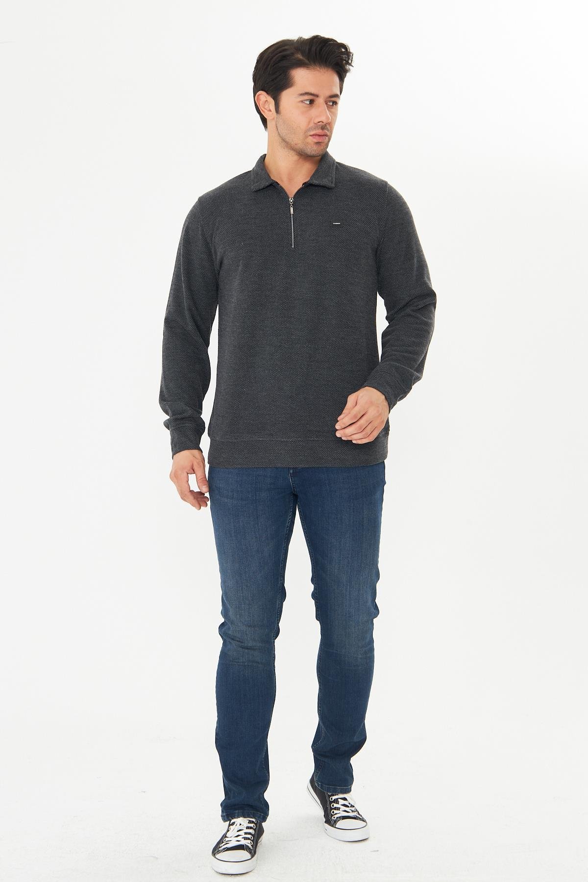 Erkek Supersoft Yarım fermuar Yakalı Selanik Kumaş Sweatshirt 5237-S