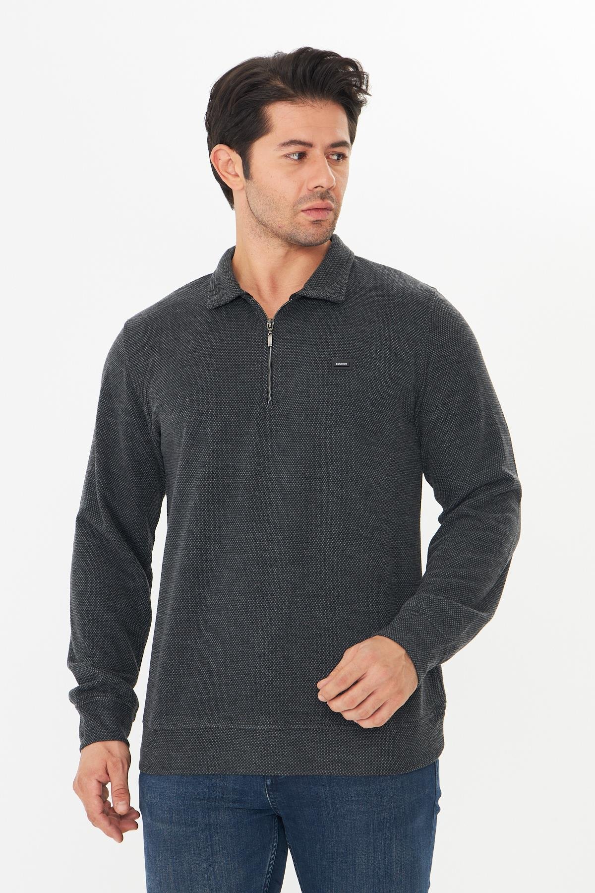 Erkek Supersoft Yarım fermuar Yakalı Selanik Kumaş Sweatshirt 5237-S