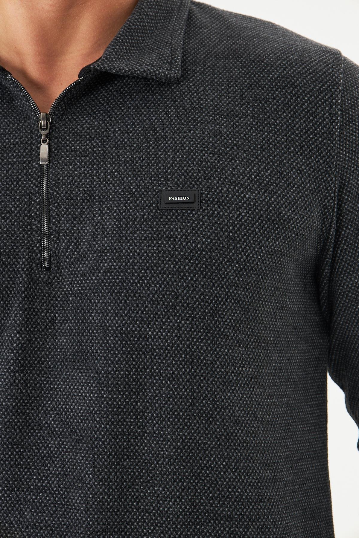 Erkek Supersoft Yarım fermuar Yakalı Selanik Kumaş Sweatshirt 5237-S