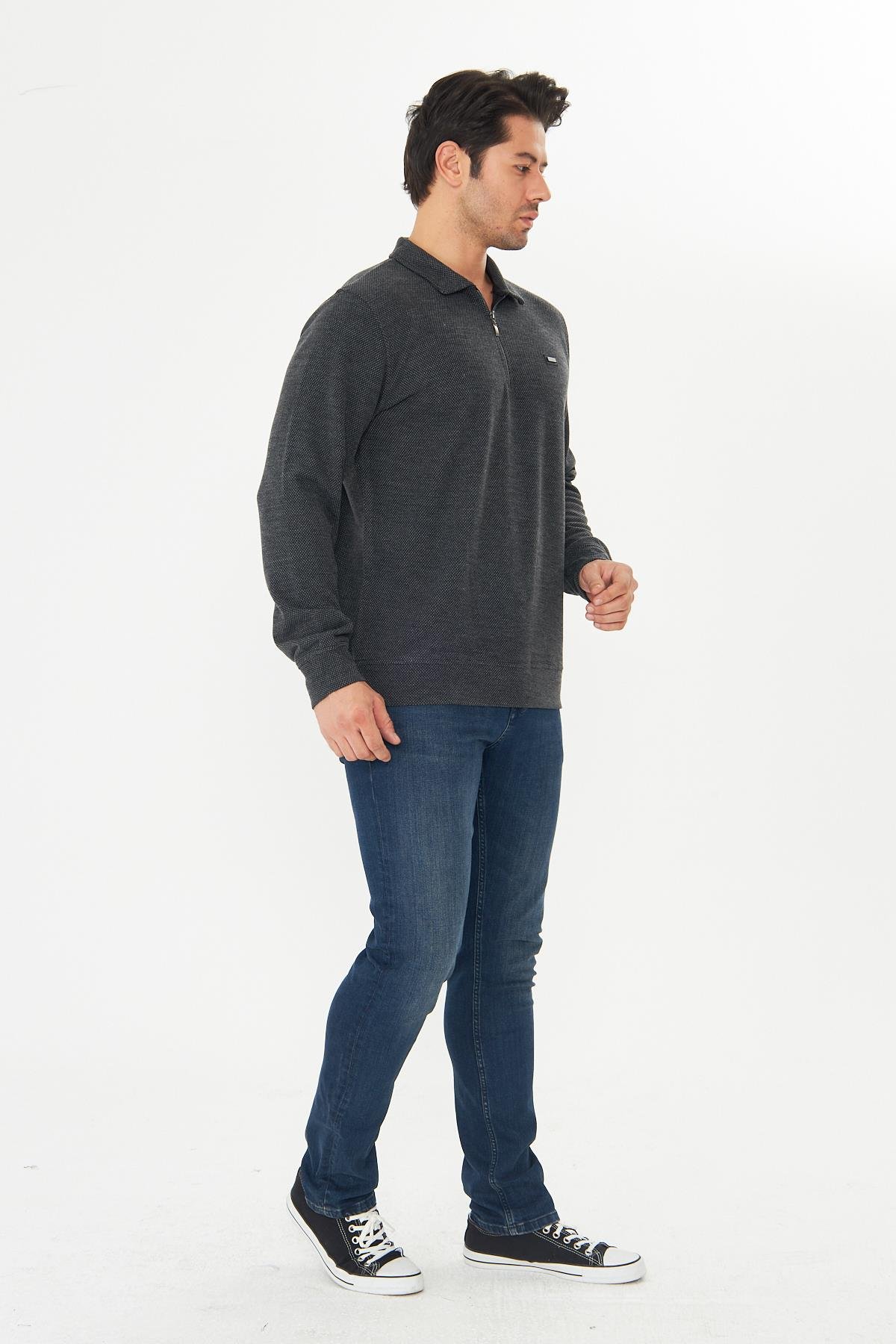 Erkek Supersoft Yarım fermuar Yakalı Selanik Kumaş Sweatshirt 5237-S
