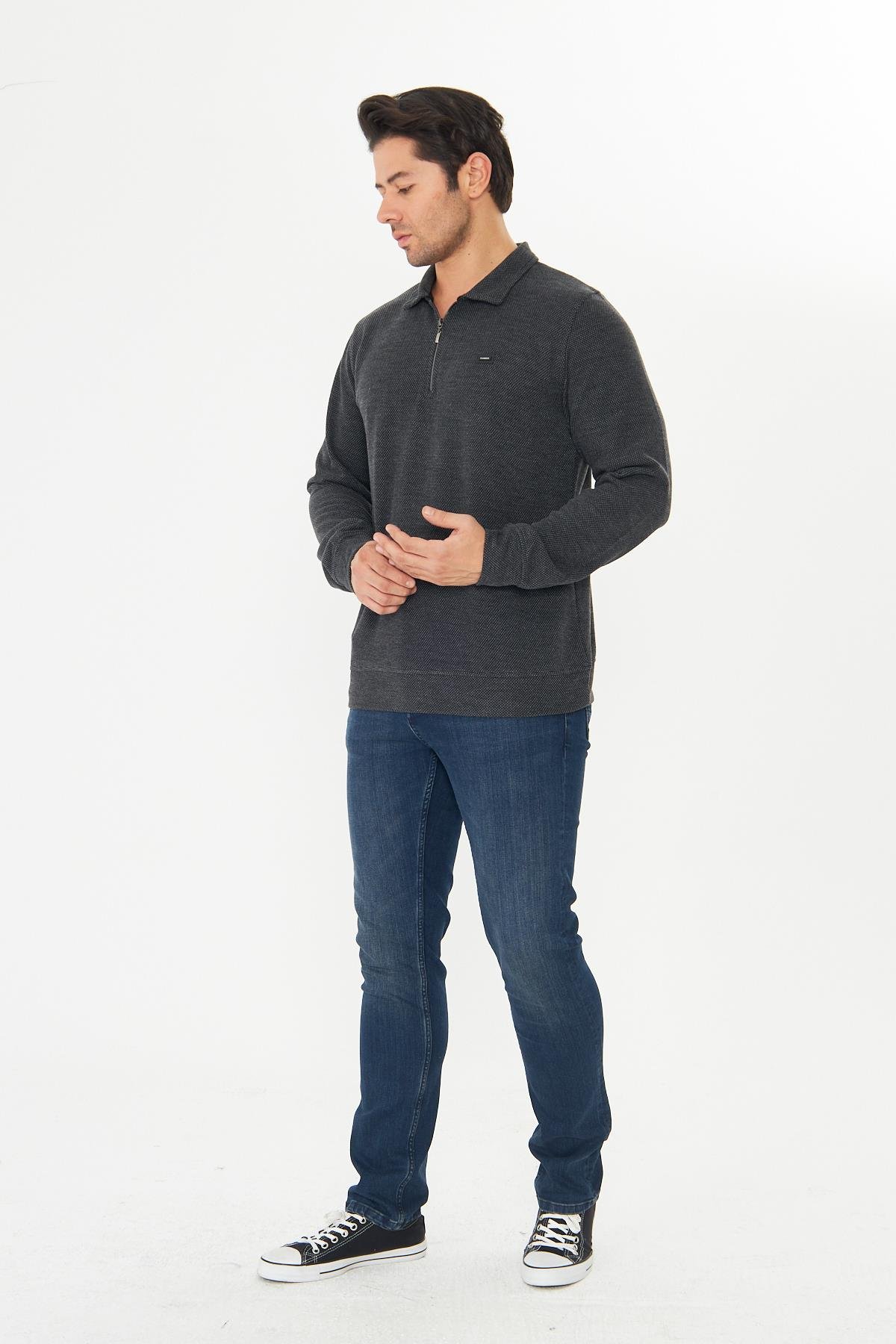 Erkek Supersoft Yarım fermuar Yakalı Selanik Kumaş Sweatshirt 5237-S
