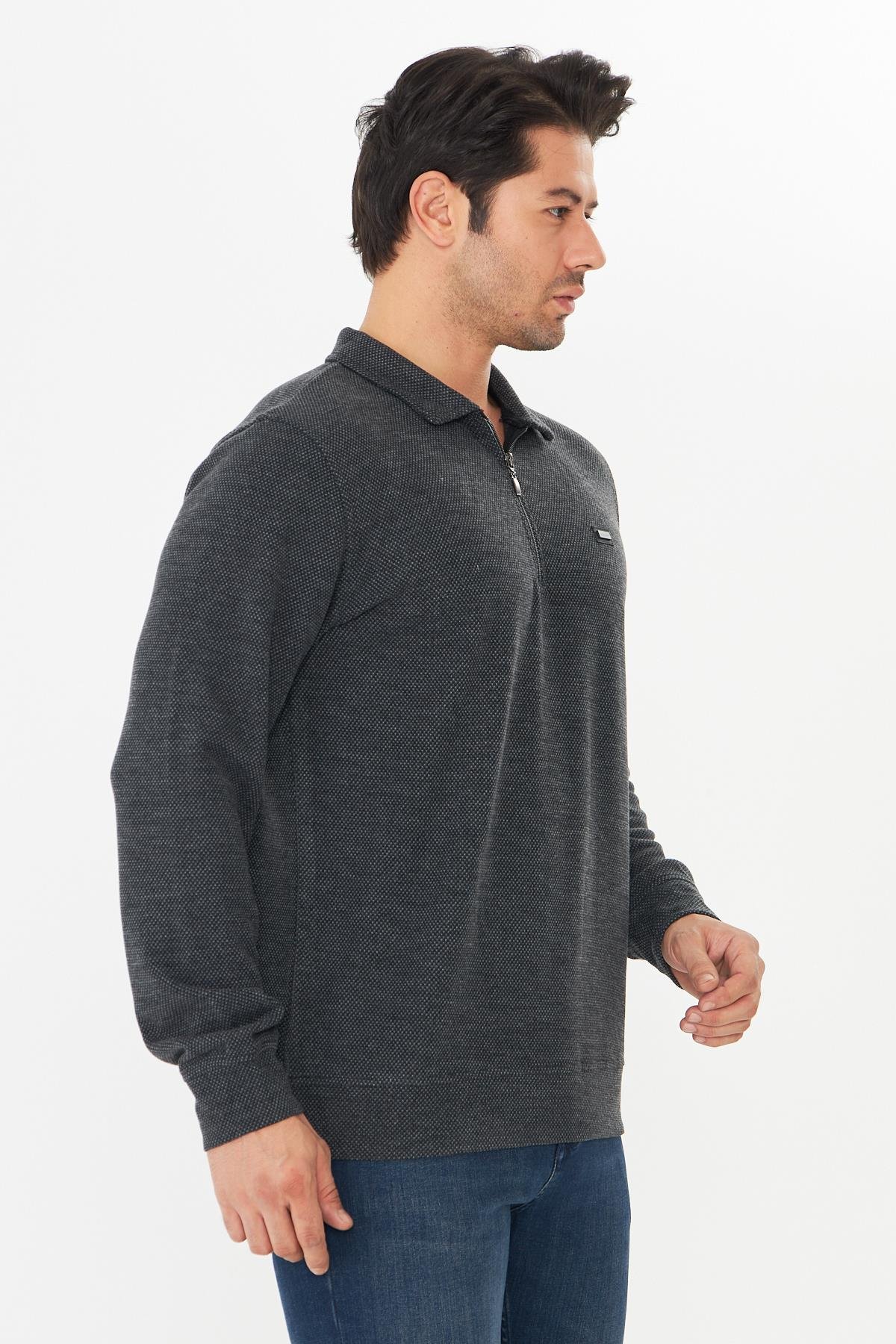 Erkek Supersoft Yarım fermuar Yakalı Selanik Kumaş Sweatshirt 5237-S