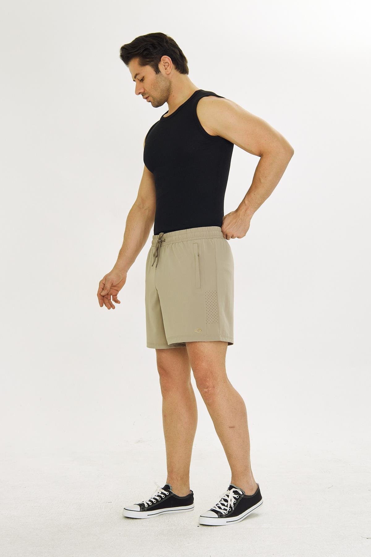 Erkek StretchFit İçi Astarlı Esnek Sporcu Şortu Bej 2658-B