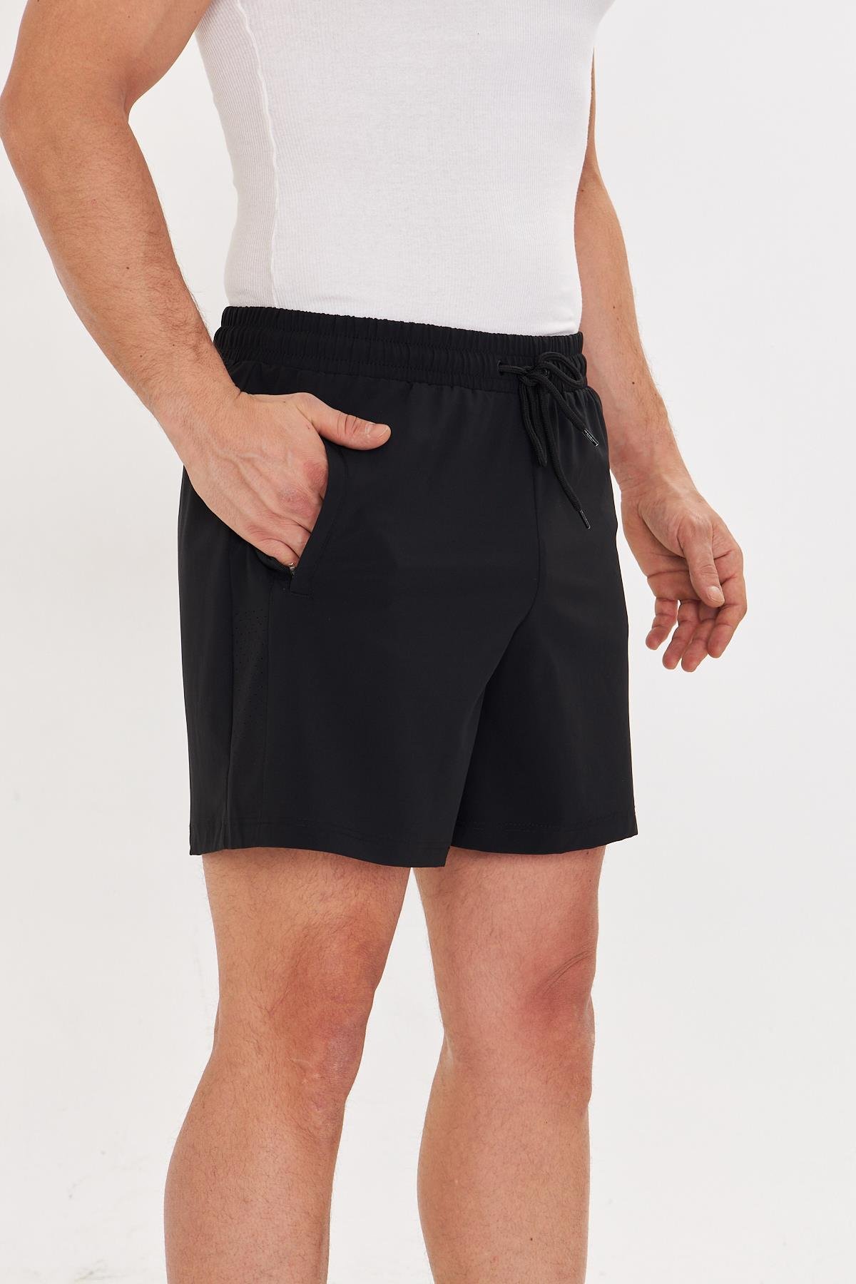 Erkek StretchFit İçi Astarlı Esnek Sporcu Şortu Siyah 2658-S