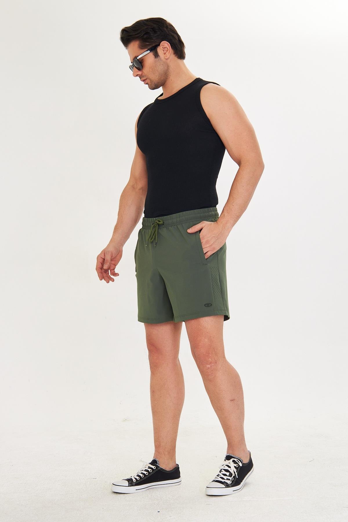 Erkek StretchFit İçi Astarlı Esnek Sporcu Şortu Haki 2658-H
