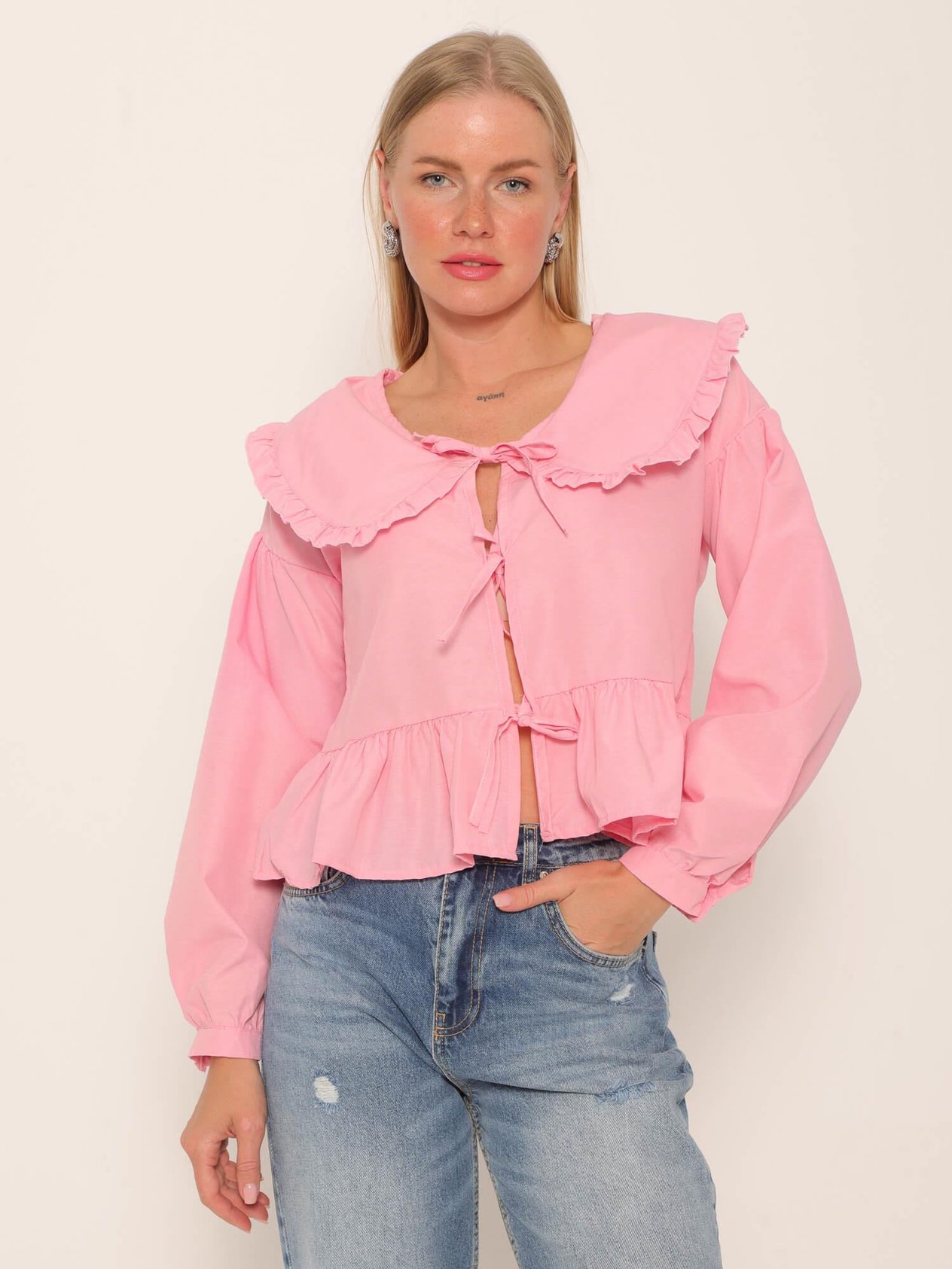 Bebe Yaka Bağlamalı Bluz Pembe