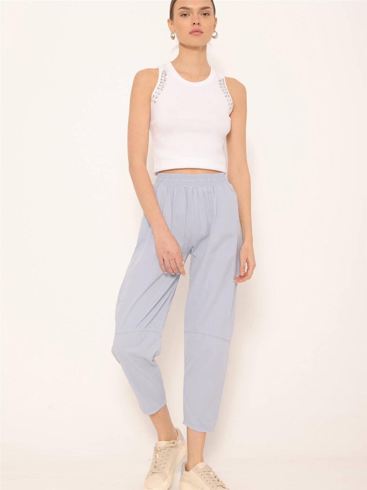 Dizi Dikiş Detaylı Pantolon Bebe Mavi-Coral