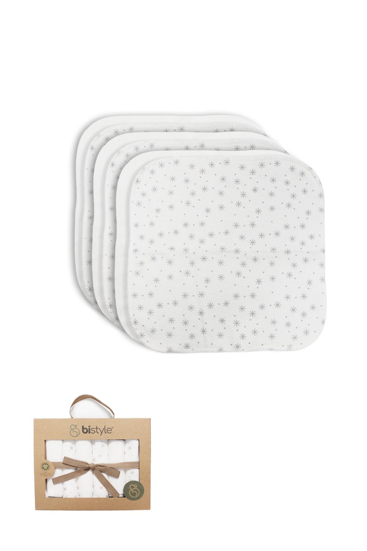 MENDİLBistyleBistyle Organik Bebek 6lı Penye Ağız Mendil Stars Kutulu 20*20 cm Gri