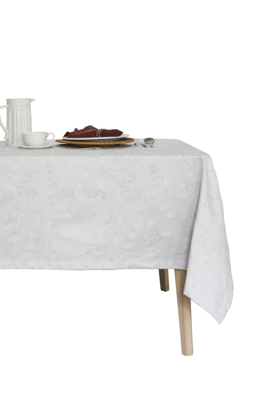Açık Gri Üzerine Gümüş Simli Yaprak Desenli  170x270 cm Masa Örtüsü CVICA1C07JN30711ET-0001