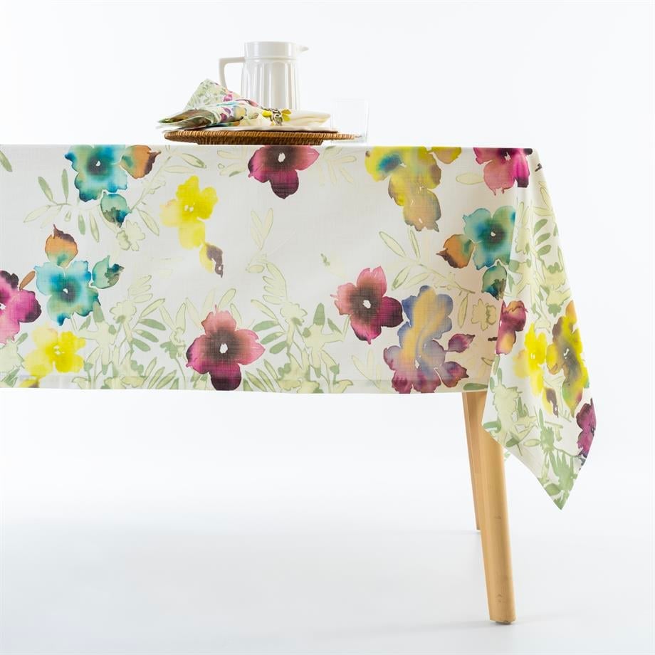 Bej Üzerine Renkli Çiçek Baskılı 160x300 Masa Örtüsü CVICA1C00X00001001-0089