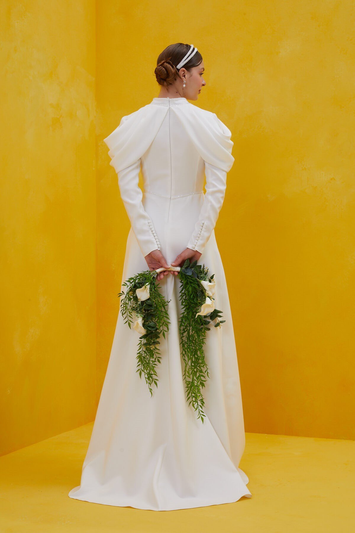 Dökümlü Kumaş Tesettür Nikah ElbisesiJAQAR