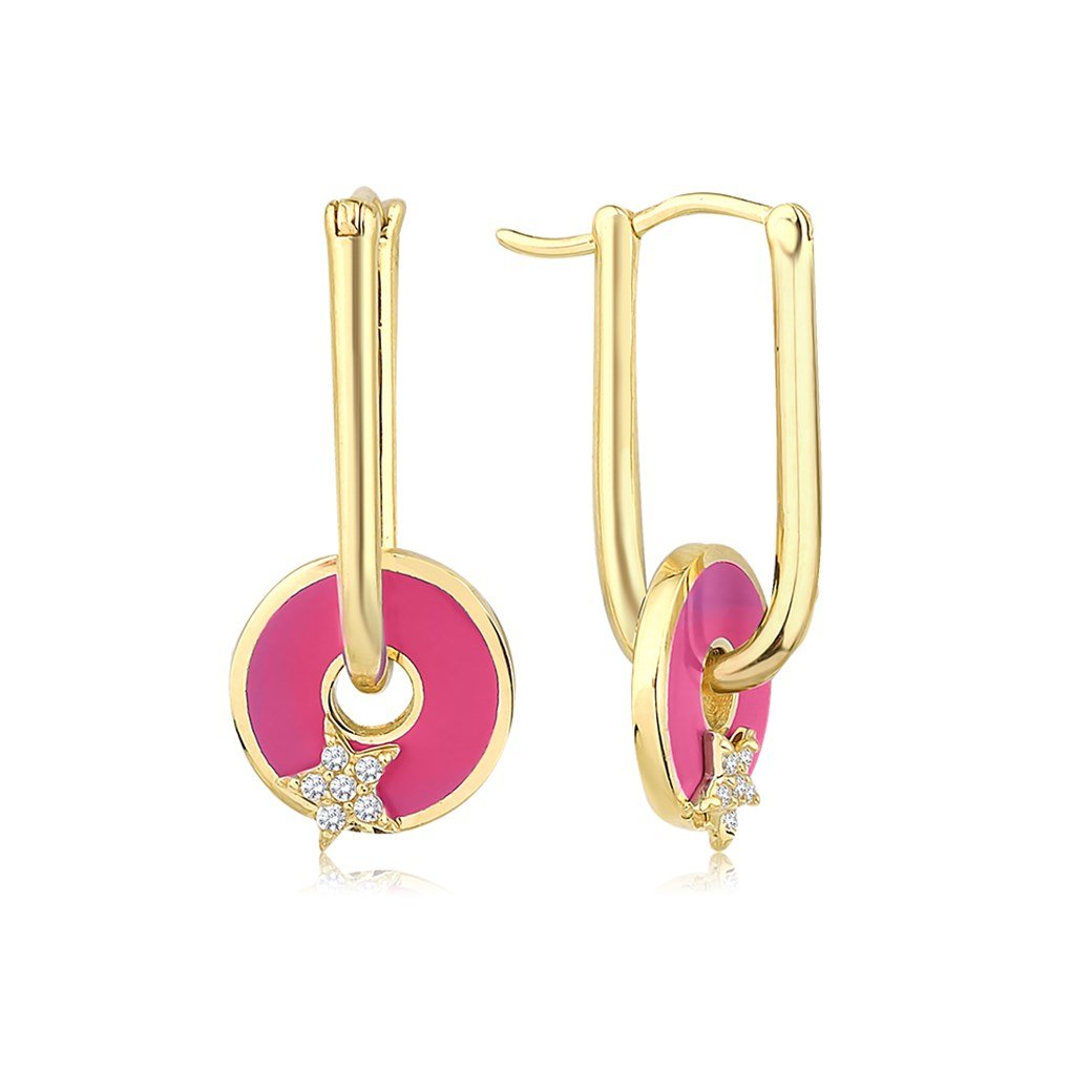 Altın Pembe Mineli KüpeGenola Jewelry Altın Mine Küpe | Genolajewelry.com