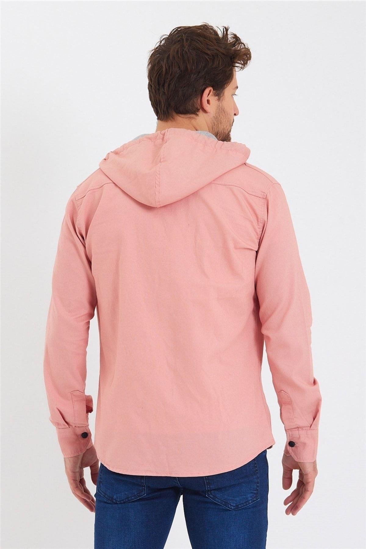 TARZ COOLGömlekKTGMLKKPErkek Pembe Kapüşonlu Düğmeli Kot Gömlek-ktgmlkkpr07s