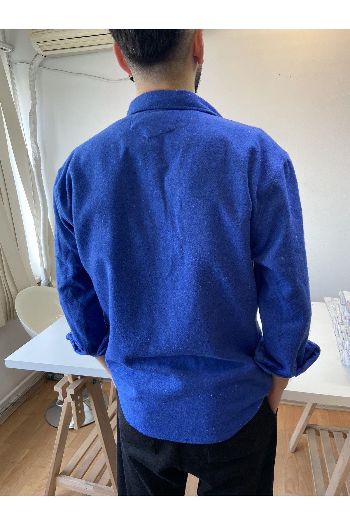 TARZ COOLGömlekXDZODG0001Saks Erkek Slim Fit Çift Cep Kapaklı Oduncu Gömlek