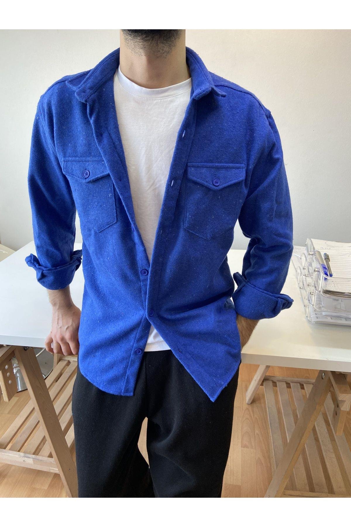 TARZ COOLGömlekXDZODG0001Saks Erkek Slim Fit Çift Cep Kapaklı Oduncu Gömlek