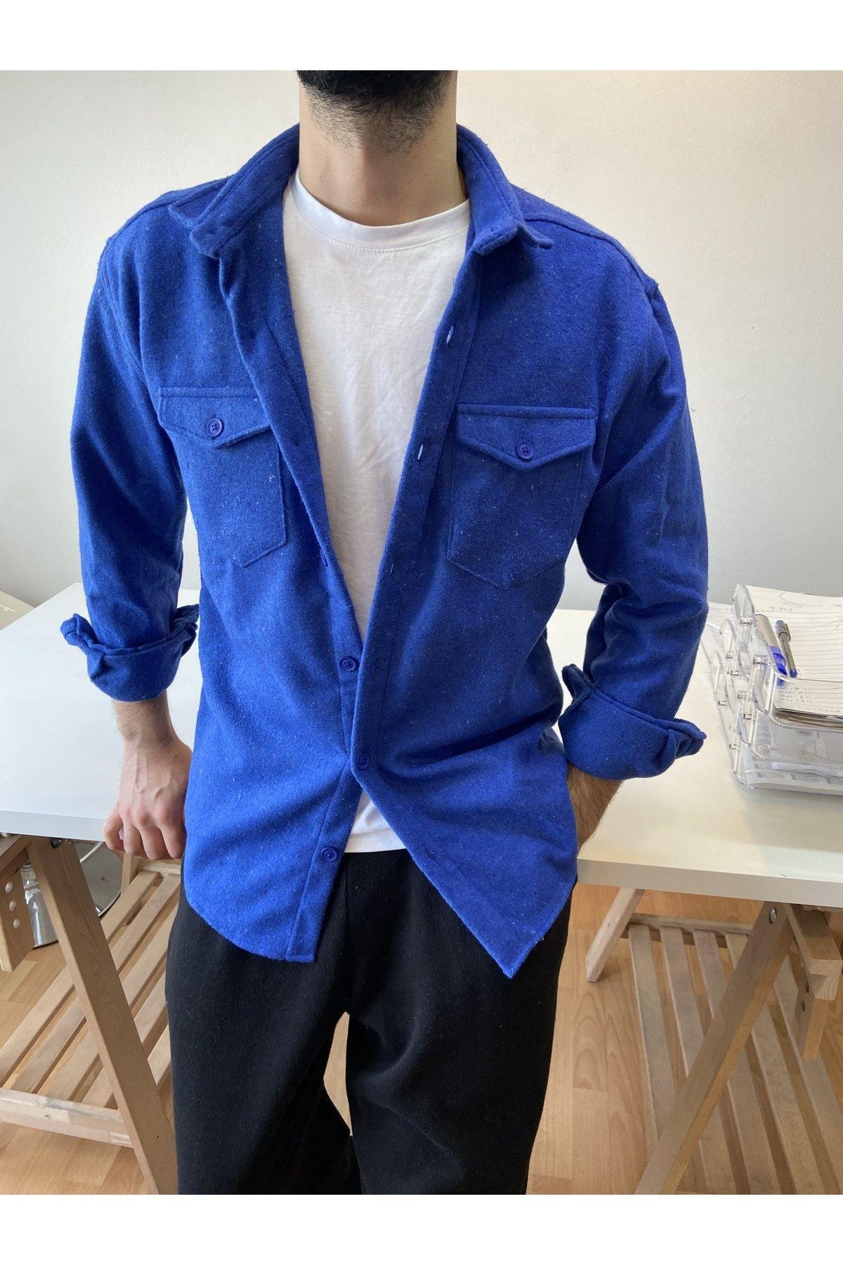 TARZ COOLGömlekXDZODG0001Saks Erkek Slim Fit Çift Cep Kapaklı Oduncu Gömlek