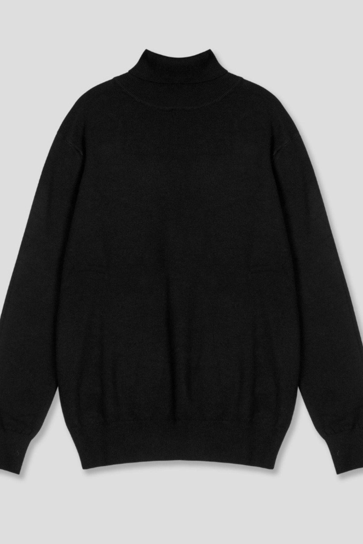 TARZ COOLKazakTRZ1506Erkek Siyah Tam Balıkçı Slim Fit Triko Kazak
