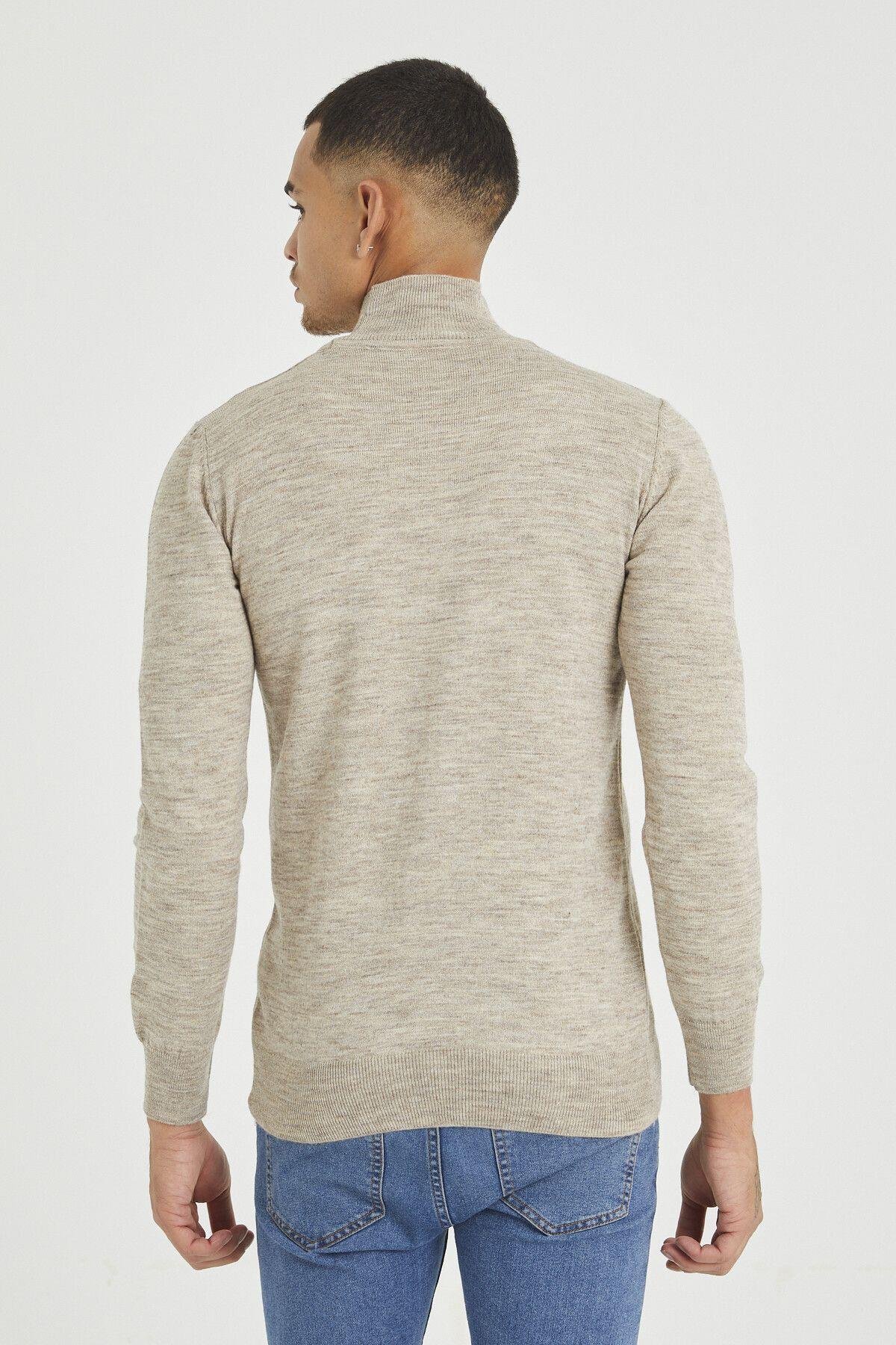 TARZ COOLKazakTRZ1633Taş Erkek Slim Fit Yarım Balıkçı Yaka Akrilik-Pamuk Karışımlı Basic Triko Kazak