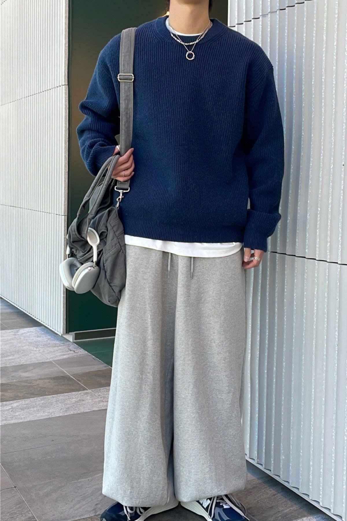 TARZ COOLKazakTRZ19105Erkek Mat Lacivert Regular Fit Bisiklet Yaka Örgülü Triko