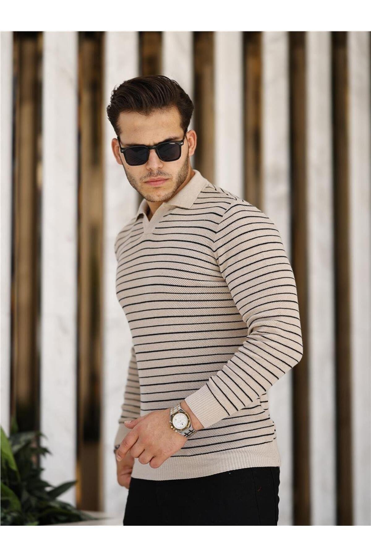 TARZ COOLKazakTRZ19132Vizon Erkek Slim Fit Polo Yaka Patlı Triko Kazak-TRZ19132R03S