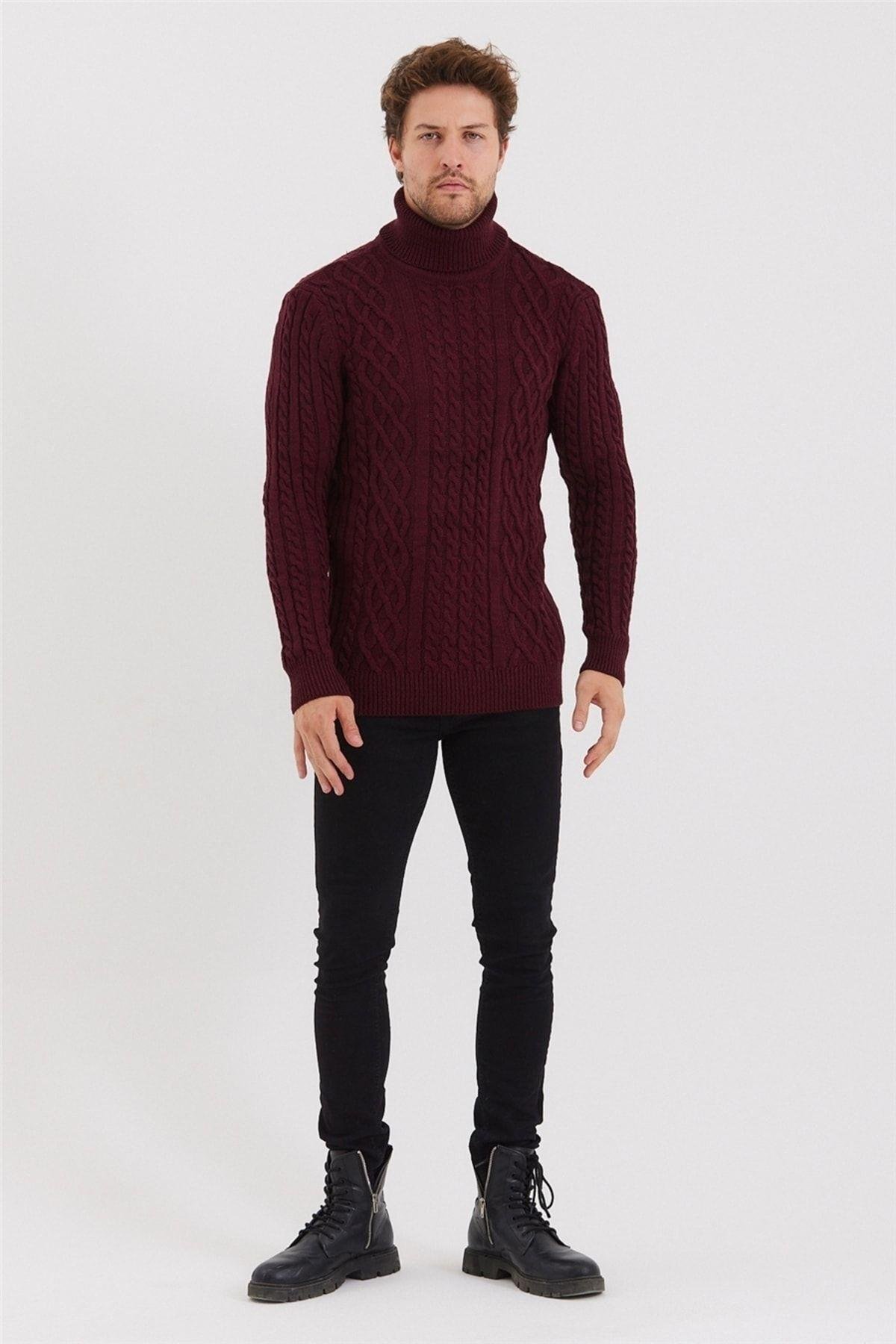 TARZ COOLKazakTRZ8152Erkek Bordo Örgü Desenli Triko Kazak-trz8152r06s