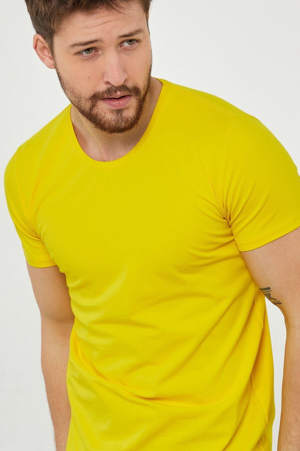 TARZ COOLT-ShirtDZTSRTErkek Sarı Düz Slim Fit Likralı T-shirt-dztsrtr03s