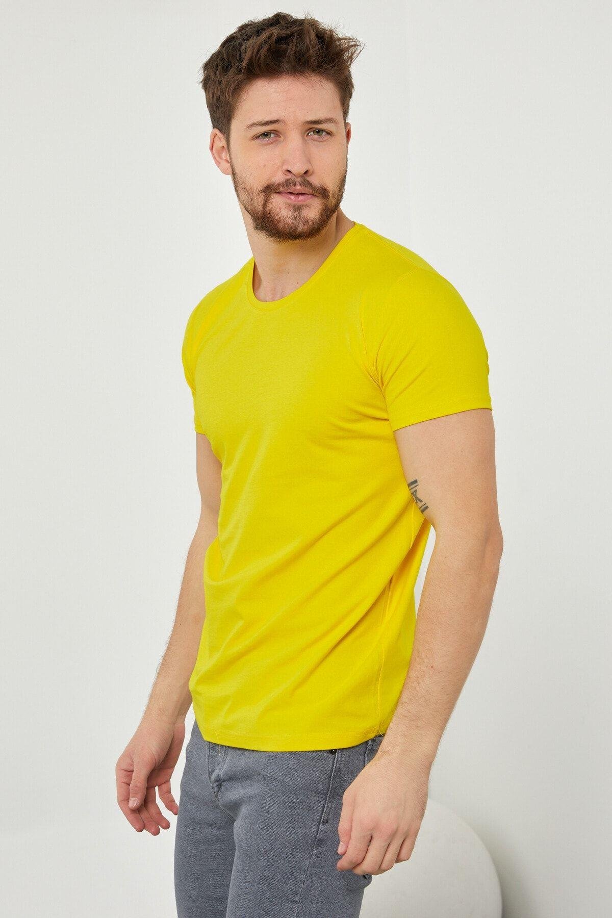 TARZ COOLT-ShirtDZTSRTErkek Sarı Düz Slim Fit Likralı T-shirt-dztsrtr03s