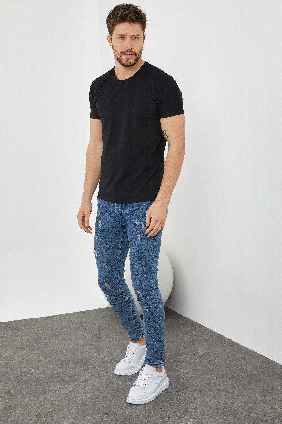 TARZ COOLT-ShirtDZTSRTErkek Siyah Düz Slim Fit Likralı T-shirt dztsrtr06s