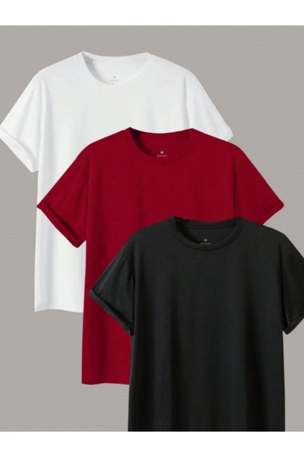 TARZ COOLT-ShirtPKTTCDZ01Erkek 3 Lü Paket Comfort Fit %100 Pamuk Kalın Dokulu Çok Renkli T-shirt
