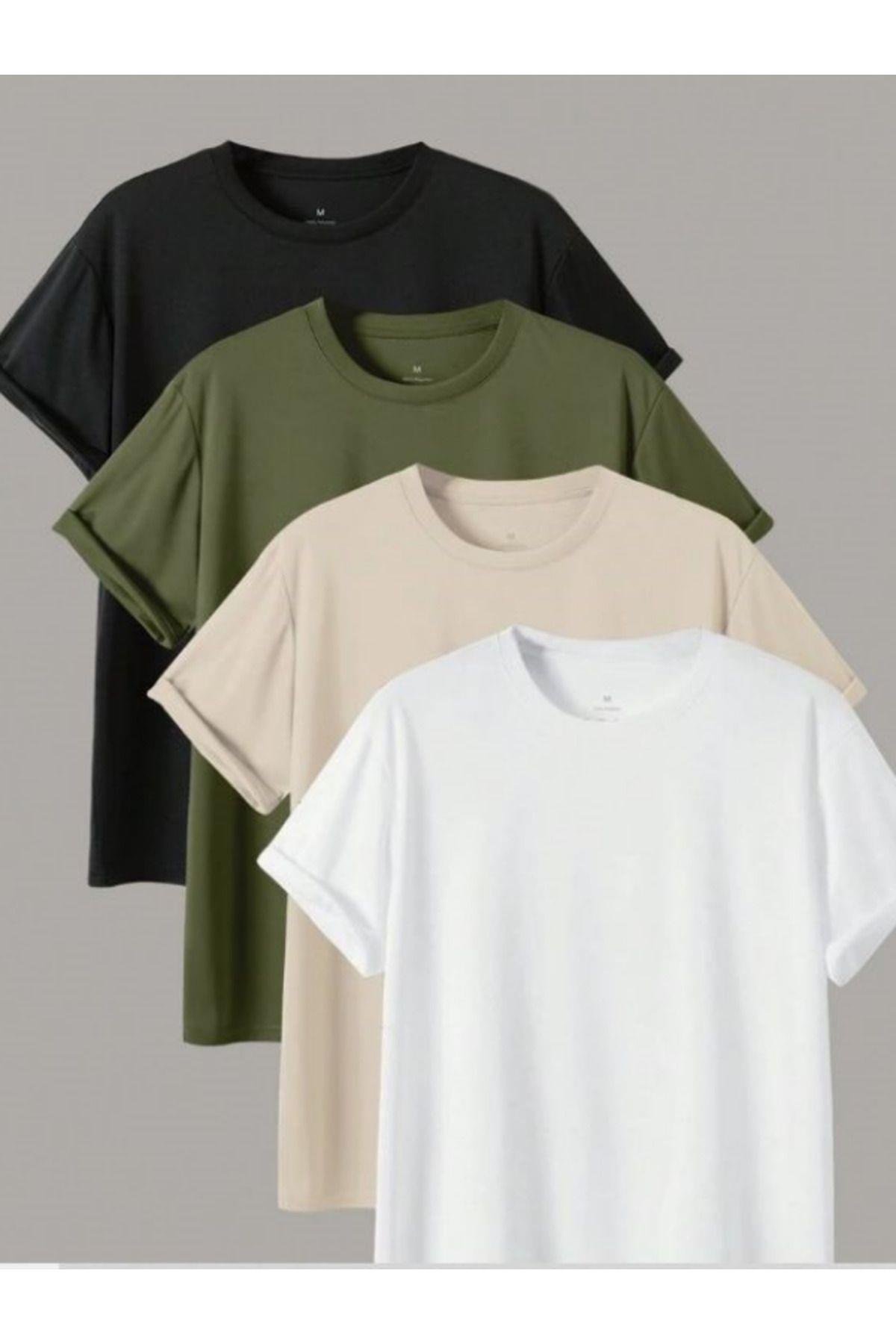 TARZ COOLT-ShirtPKTTCDZ01Erkek 4 Lü Paket Comfort Fit %100 Pamuk Kalın Dokulu Çok Renkli T-shirt