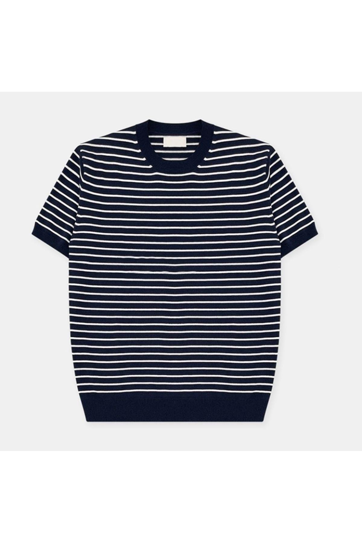 TARZ COOLT-ShirtTC00420Erkek Lacivert Kısa Kollu Fitilli Akrilik-Pamuk Karışımlı Triko T-Shirt