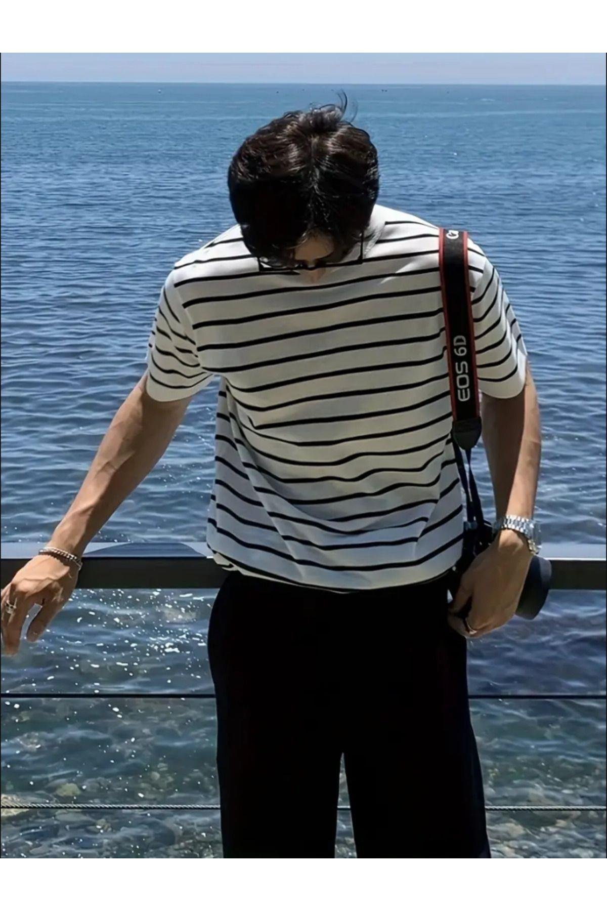 TARZ COOLT-ShirtTC00420Erkek Mat Beyaz Kısa Kollu Fitilli Akrilik-Pamuk Karışımlı Triko T-Shirt